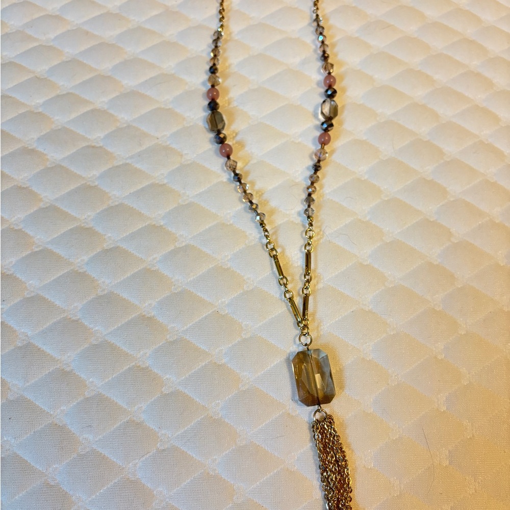 LOFT Gold and Pink Necklace with Tassel